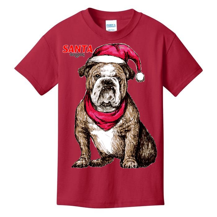 Santa Bulldog Christmas Hat Kids T-Shirt