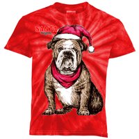 Santa Bulldog Christmas Hat Kids Tie-Dye T-Shirt