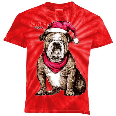 Santa Bulldog Christmas Hat Kids Tie-Dye T-Shirt