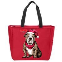 Santa Bulldog Christmas Hat Zip Tote Bag