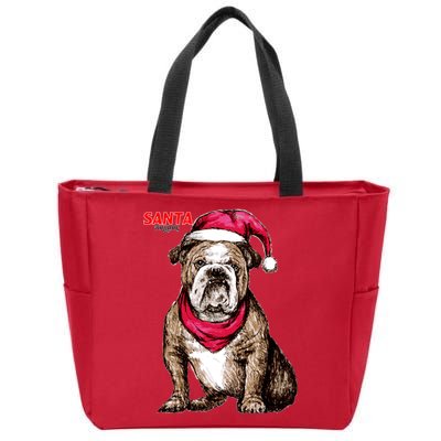 Santa Bulldog Christmas Hat Zip Tote Bag