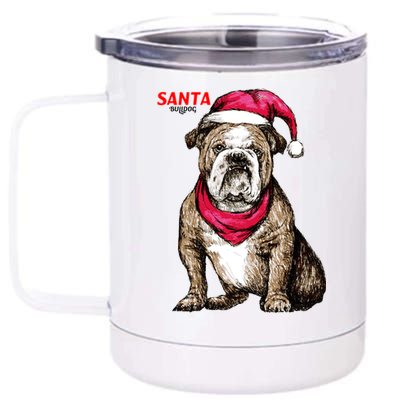 Santa Bulldog Christmas Hat 12 oz Stainless Steel Tumbler Cup