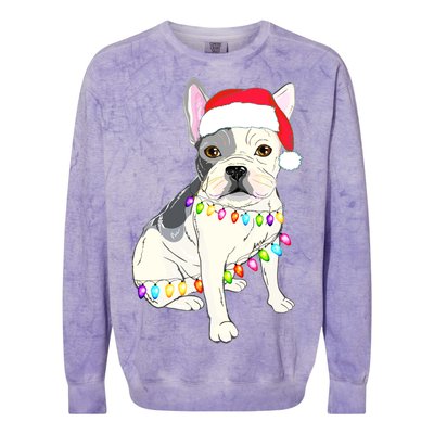 Santa Bulldog Christmas Lights Colorblast Crewneck Sweatshirt