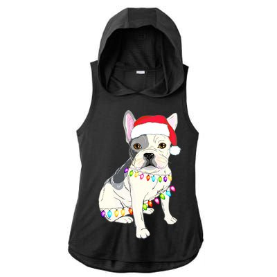 Santa Bulldog Christmas Lights Ladies PosiCharge Tri-Blend Wicking Draft Hoodie Tank