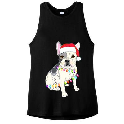 Santa Bulldog Christmas Lights Ladies PosiCharge Tri-Blend Wicking Tank