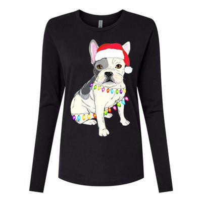 Santa Bulldog Christmas Lights Womens Cotton Relaxed Long Sleeve T-Shirt