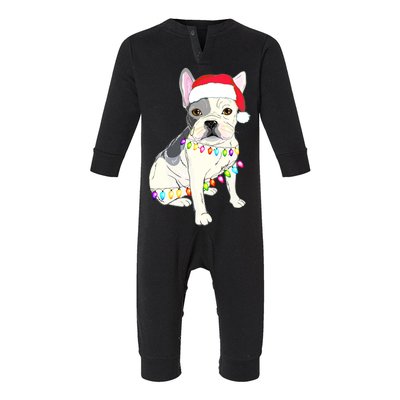 Santa Bulldog Christmas Lights Infant Fleece One Piece