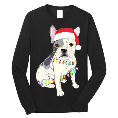 Santa Bulldog Christmas Lights Long Sleeve Shirt