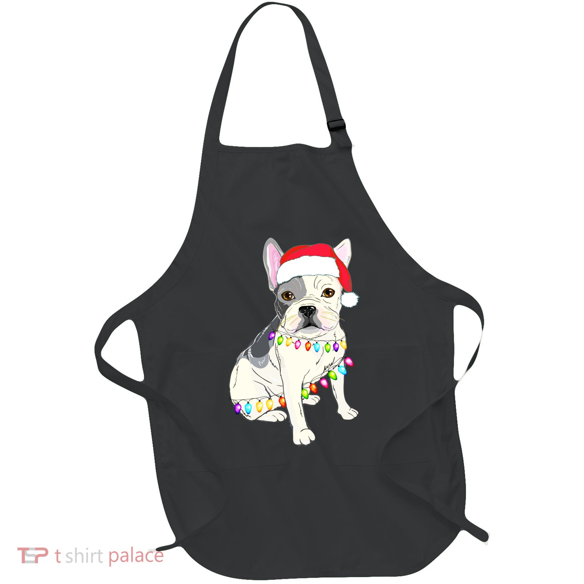 Santa Bulldog Christmas Lights Full-Length Apron With Pockets