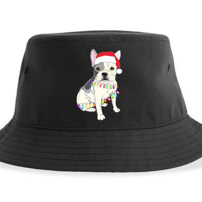 Santa Bulldog Christmas Lights Sustainable Bucket Hat