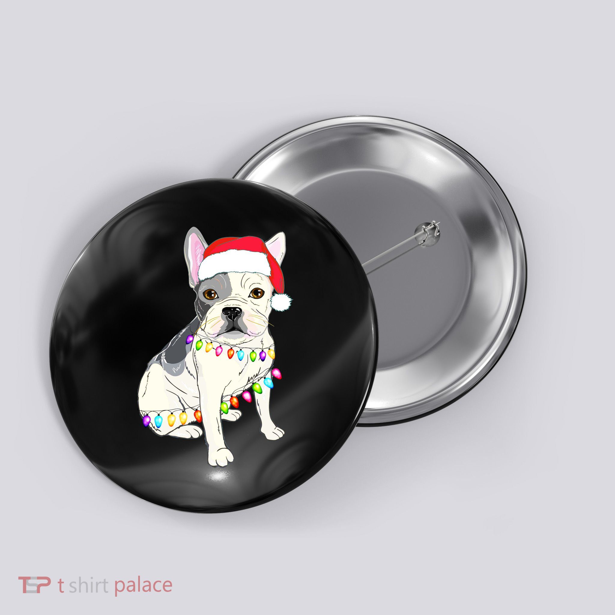Santa Bulldog Christmas Lights Button