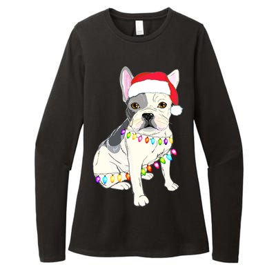 Santa Bulldog Christmas Lights Womens CVC Long Sleeve Shirt