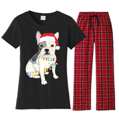 Santa Bulldog Christmas Lights Women's Flannel Pajama Set