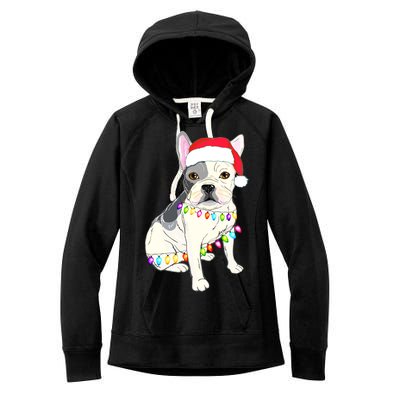 Santa Bulldog Christmas Lights Women's Fleece Hoodie