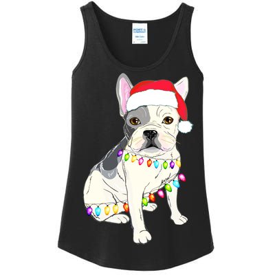 Santa Bulldog Christmas Lights Ladies Essential Tank