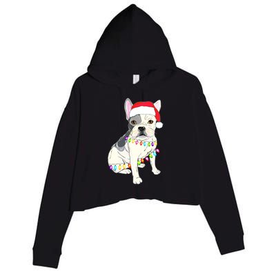 Santa Bulldog Christmas Lights Crop Fleece Hoodie