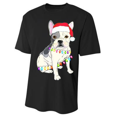 Santa Bulldog Christmas Lights Performance Sprint T-Shirt