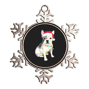 Santa Bulldog Christmas Lights Metallic Star Ornament