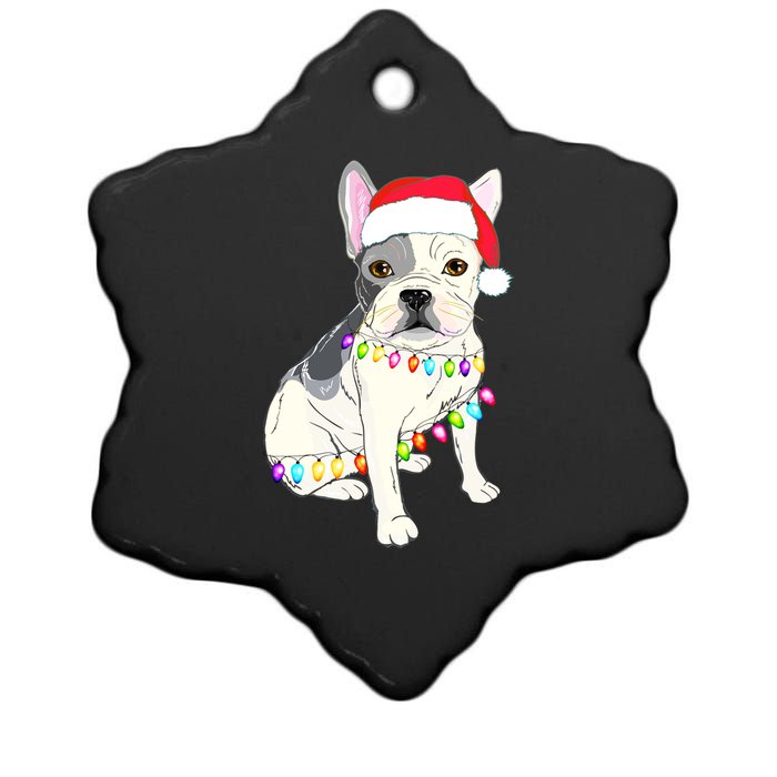 Santa Bulldog Christmas Lights Ceramic Star Ornament