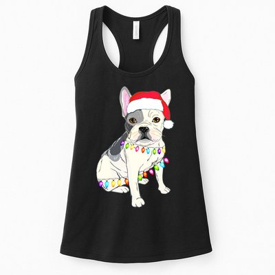 Santa Bulldog Christmas Lights Womens Tank Top