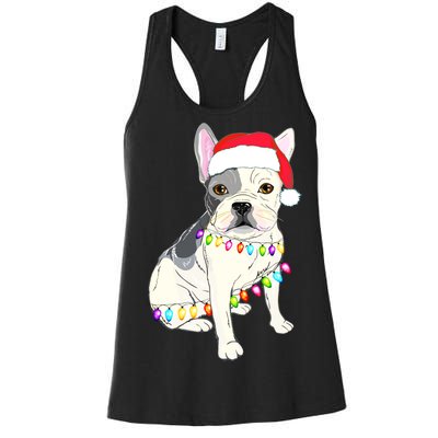 Santa Bulldog Christmas Lights Women's Racerback Tank