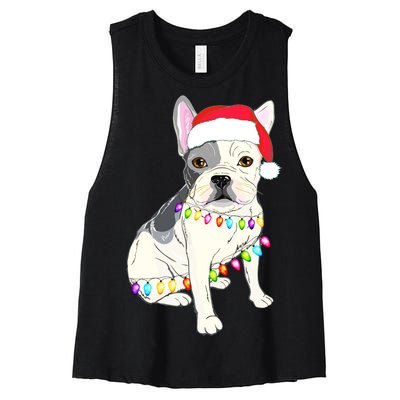 Santa Bulldog Christmas Lights Women's Racerback Cropped Tank