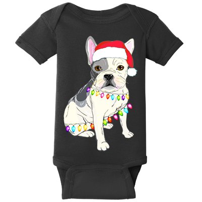 Santa Bulldog Christmas Lights Baby Bodysuit