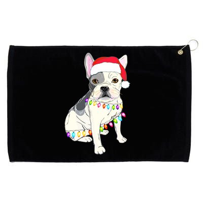 Santa Bulldog Christmas Lights Grommeted Golf Towel