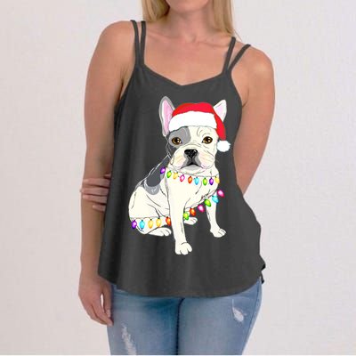 Santa Bulldog Christmas Lights Women's Strappy Tank