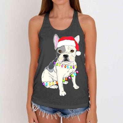 Santa Bulldog Christmas Lights Women's Knotted Racerback Tank