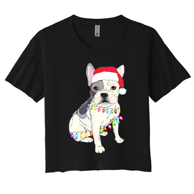 Santa Bulldog Christmas Lights Crop Top