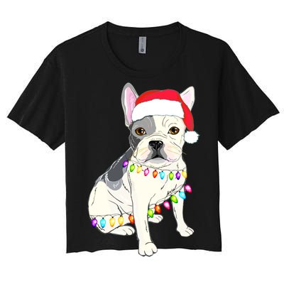 Santa Bulldog Christmas Lights Women's Crop Top Tee