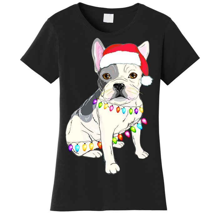 Santa Bulldog Christmas Lights Women's T-Shirt