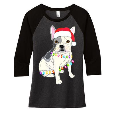 Santa Bulldog Christmas Lights Women's Tri-Blend 3/4-Sleeve Raglan Shirt