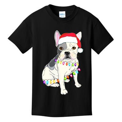 Santa Bulldog Christmas Lights Kids T-Shirt