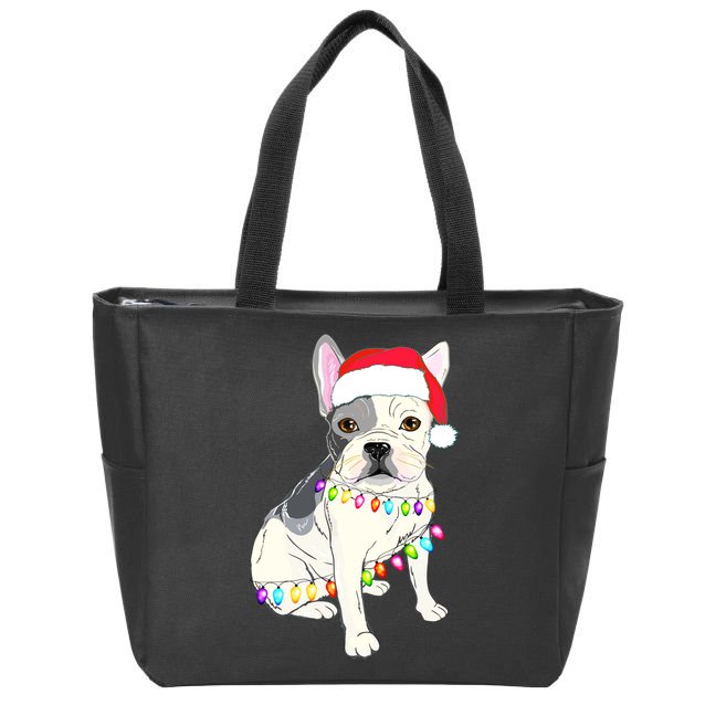 Santa Bulldog Christmas Lights Zip Tote Bag