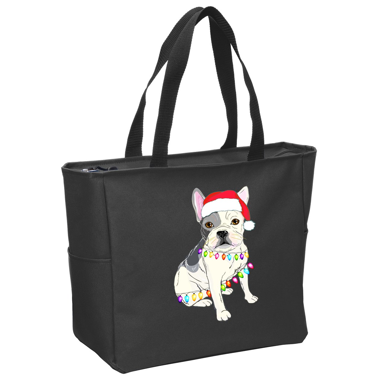 Santa Bulldog Christmas Lights Zip Tote Bag