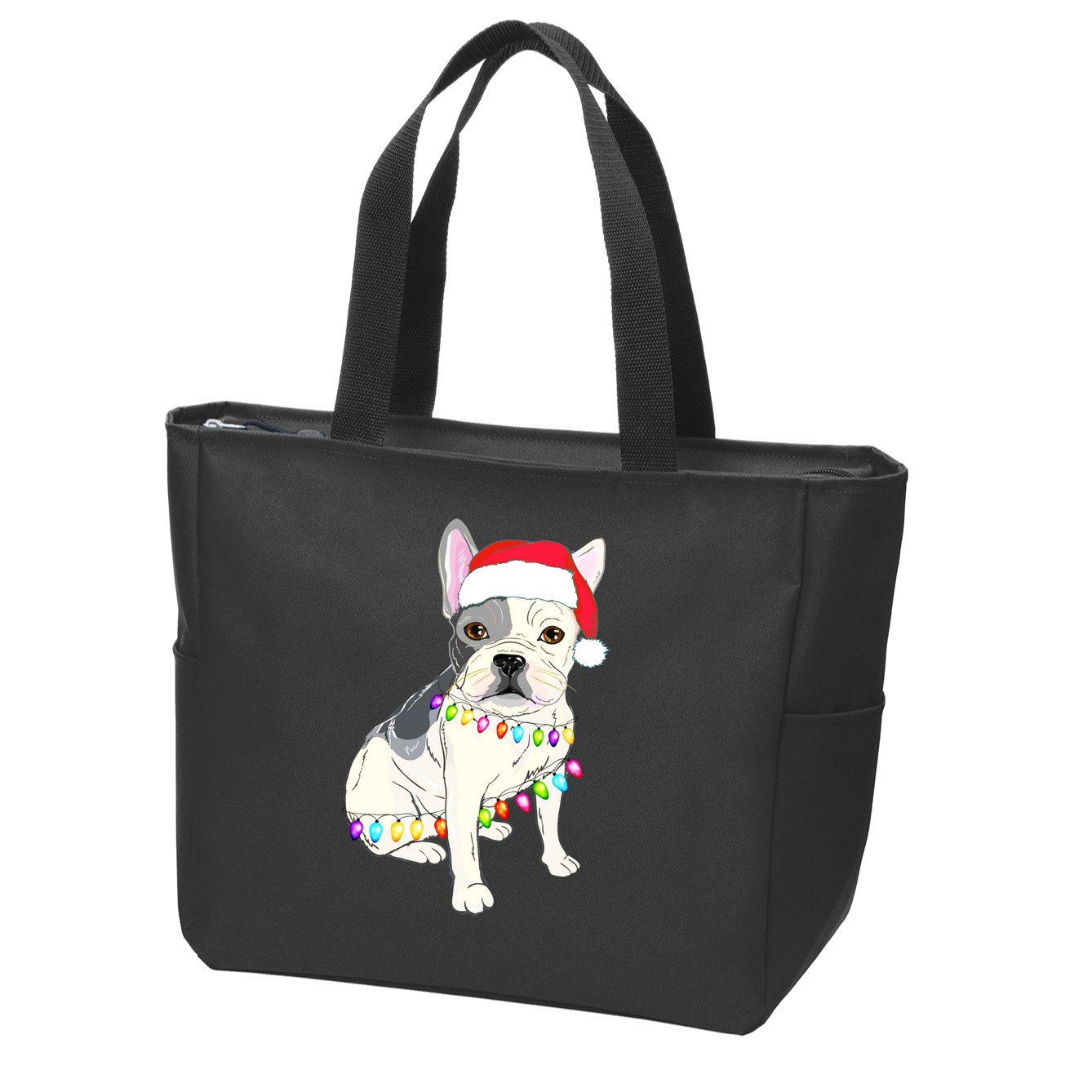 Santa Bulldog Christmas Lights Zip Tote Bag
