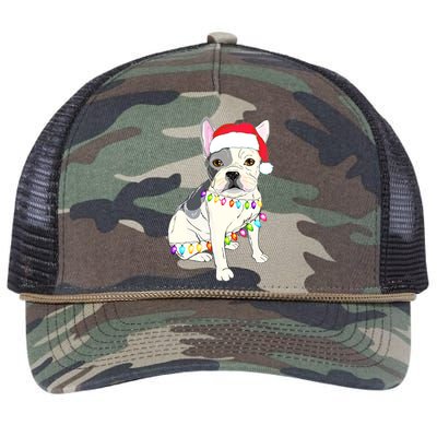 Santa Bulldog Christmas Lights Retro Rope Trucker Hat Cap