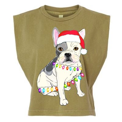 Santa Bulldog Christmas Lights Garment-Dyed Women's Muscle Tee