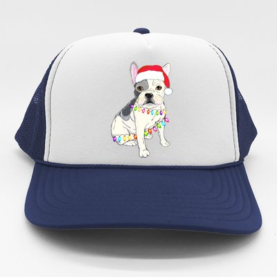 Santa Bulldog Christmas Lights Trucker Hat