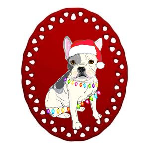 Santa Bulldog Christmas Lights Ceramic Oval Ornament