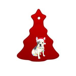 Santa Bulldog Christmas Lights Ceramic Tree Ornament