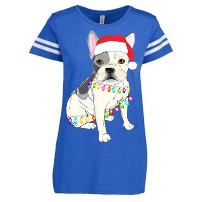 Santa Bulldog Christmas Lights Enza Ladies Jersey Football T-Shirt