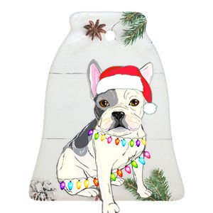 Santa Bulldog Christmas Lights Ceramic Bell Ornament