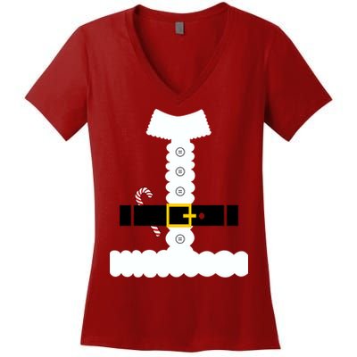 Santa Claus Candy Cane Costume Suit Women's V-Neck T-Shirt