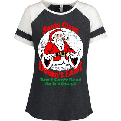 Santa Claus Doesn't Exist But I cant Read Enza Ladies Jersey Colorblock Tee