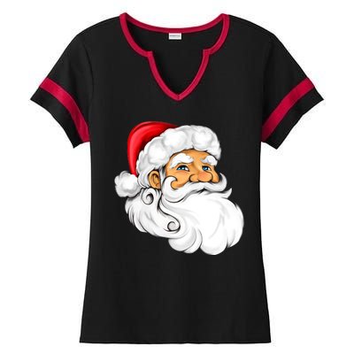 Santa Claus Head Ladies Halftime Notch Neck Tee