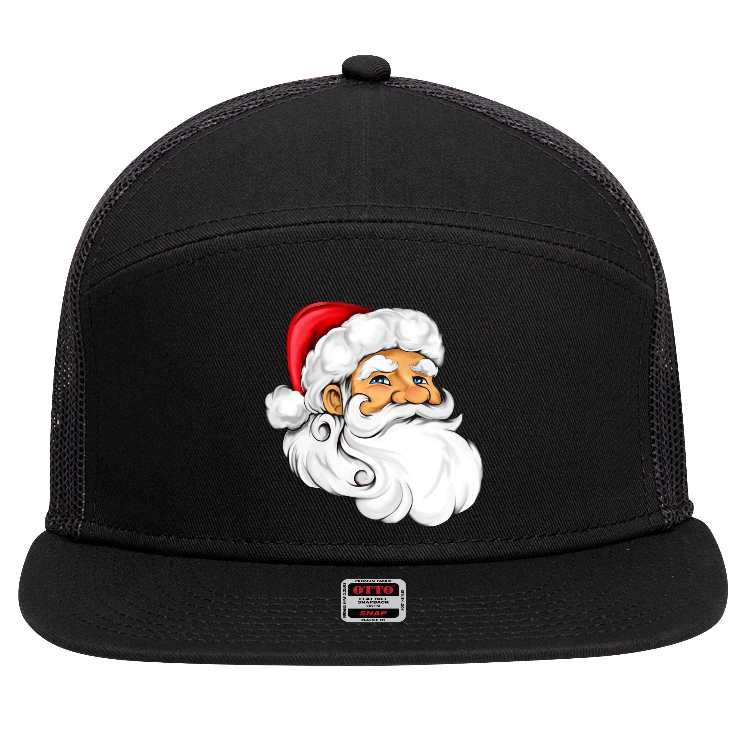 Santa Claus Head 7 Panel Mesh Trucker Snapback Hat