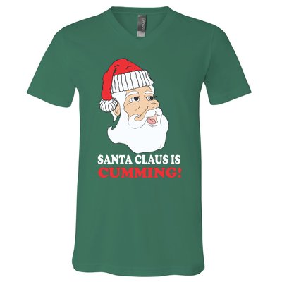 Santa Claus Is Cumming Dirty Humor V-Neck T-Shirt